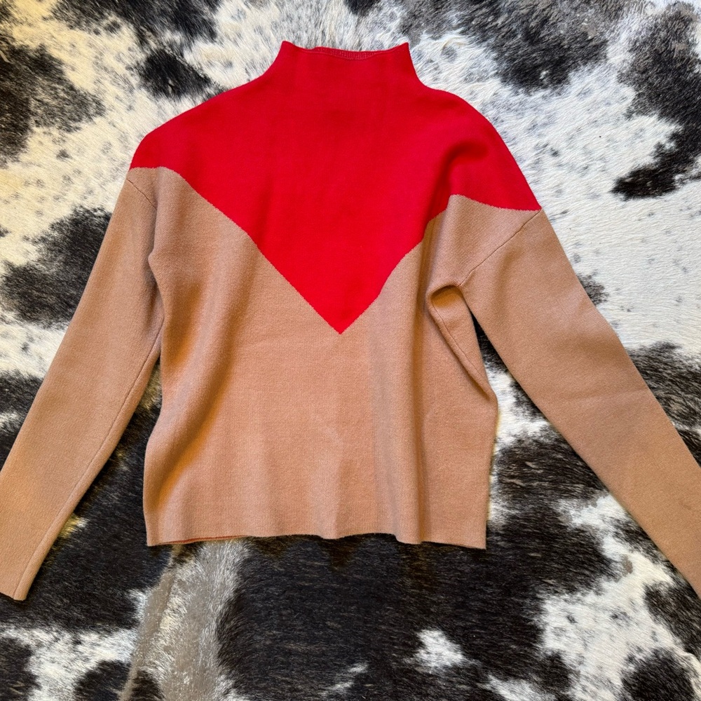 Cynthia Rowley Mock Neck Two Tone Sweater